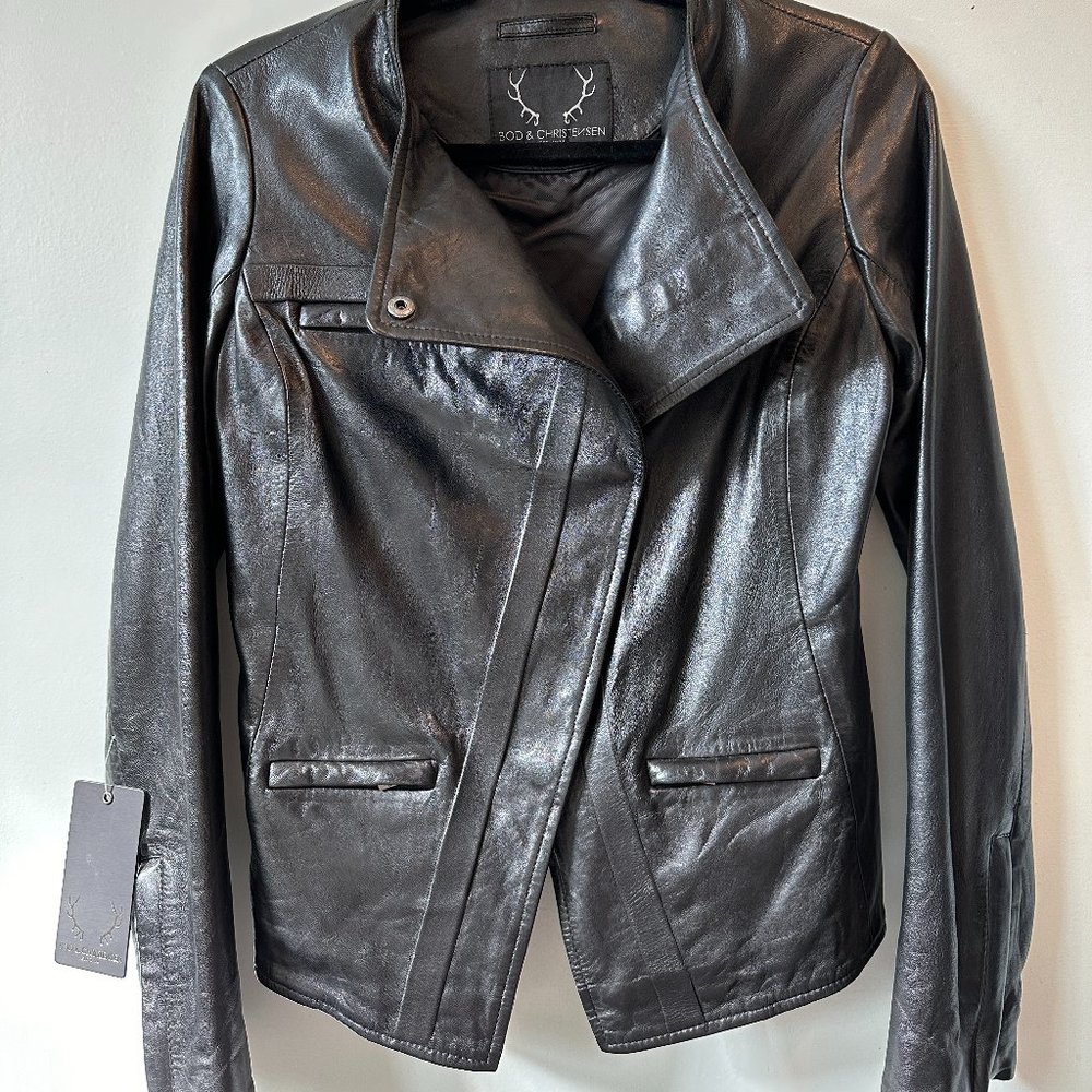Bod & Christensen Slim Fit Black Leather Jacket